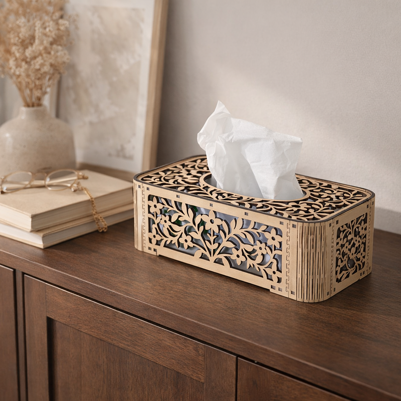 Boîte à mouchoirs décorative en bois découpé laser